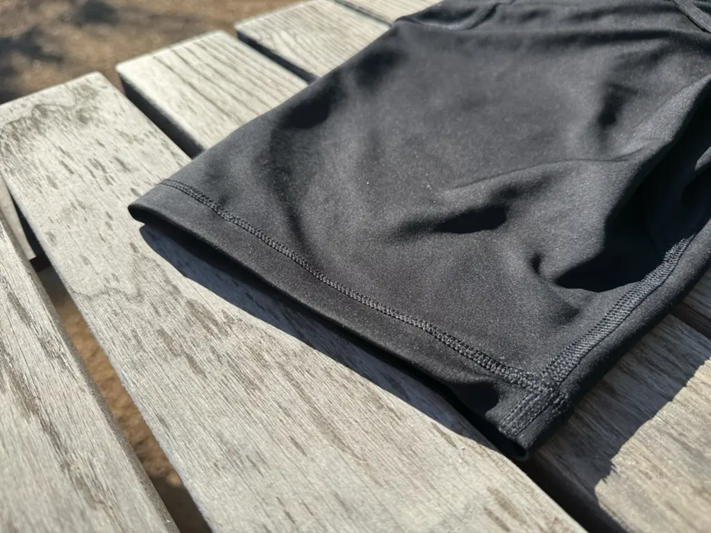 A close up shot of the inside of the leg opening, showing a simple flat seam and no additional leg gripper