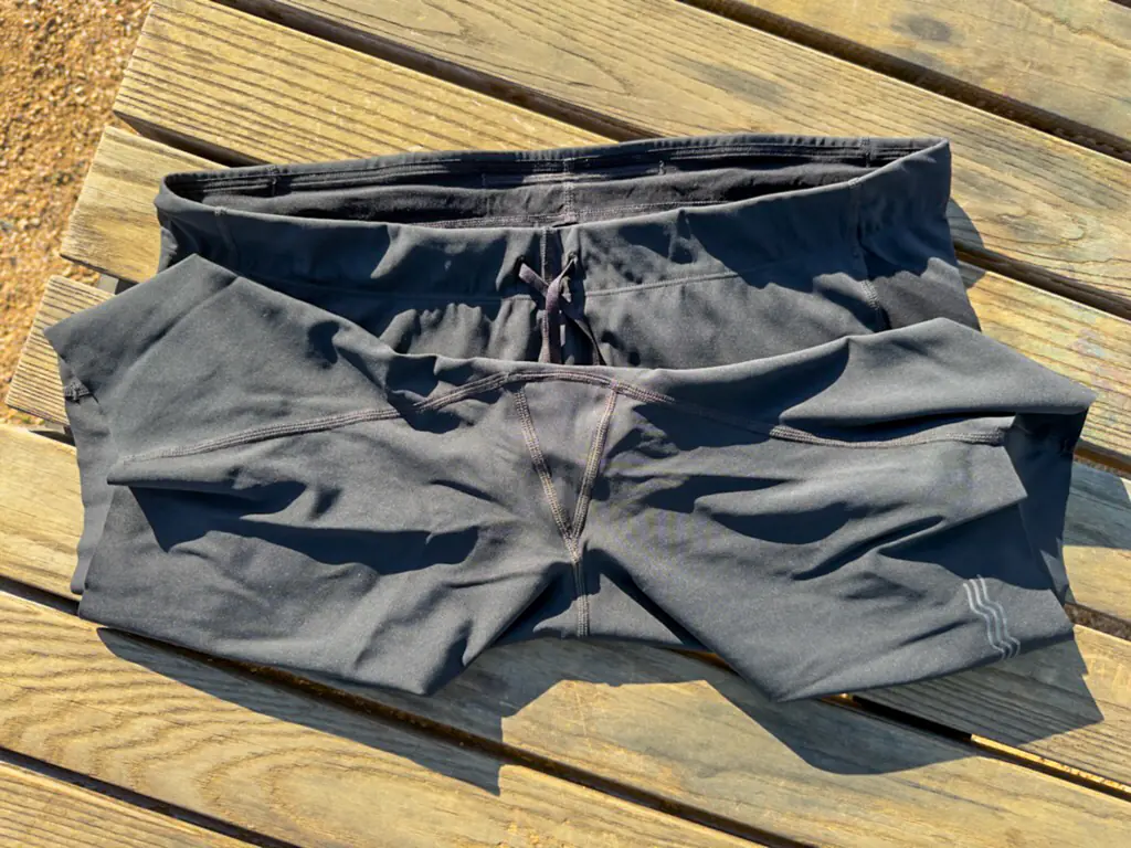 A view of the crotch construction, showing a small gusset and one seam per leg