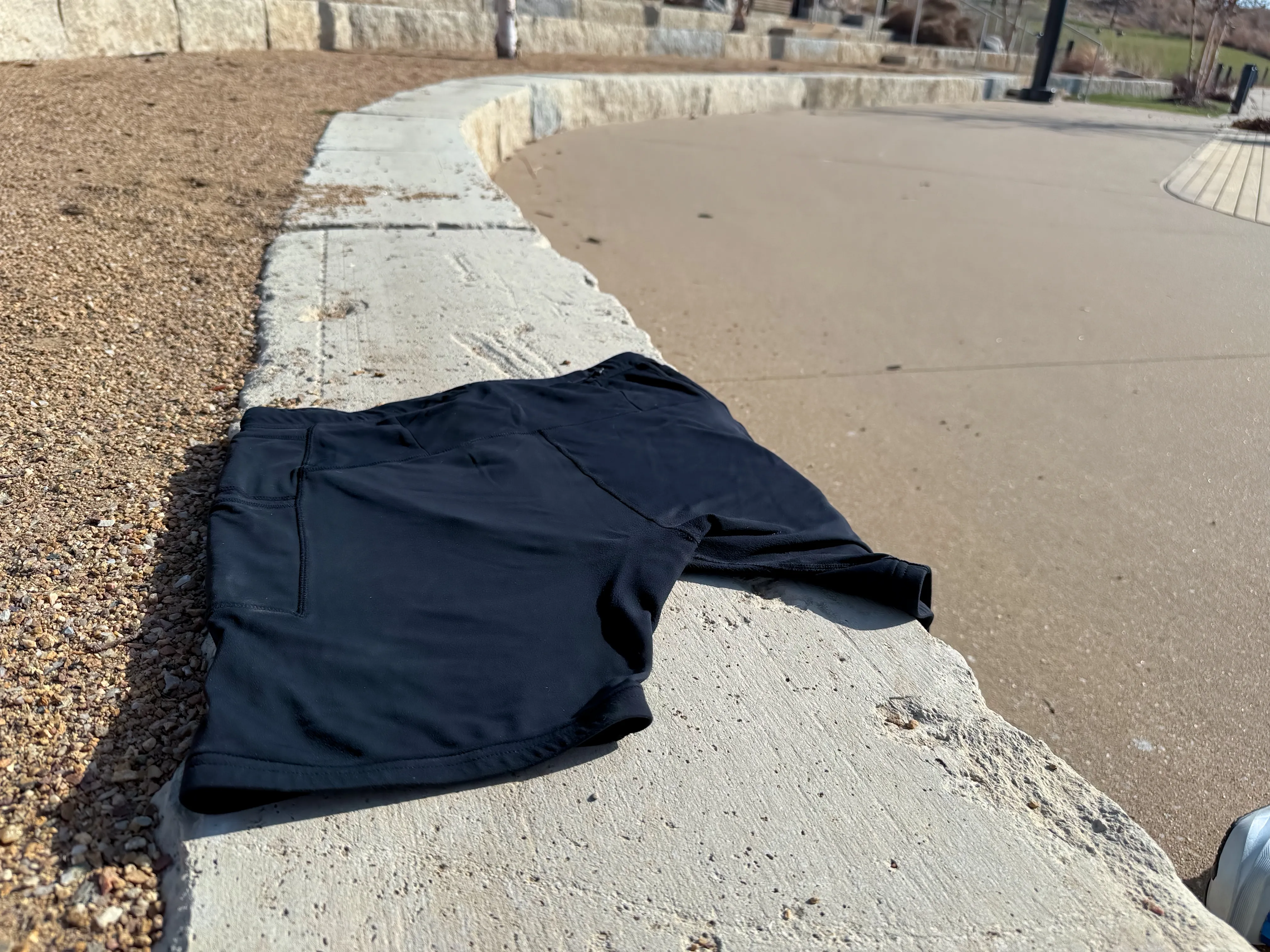 A top down, overall view of the back of the half tights