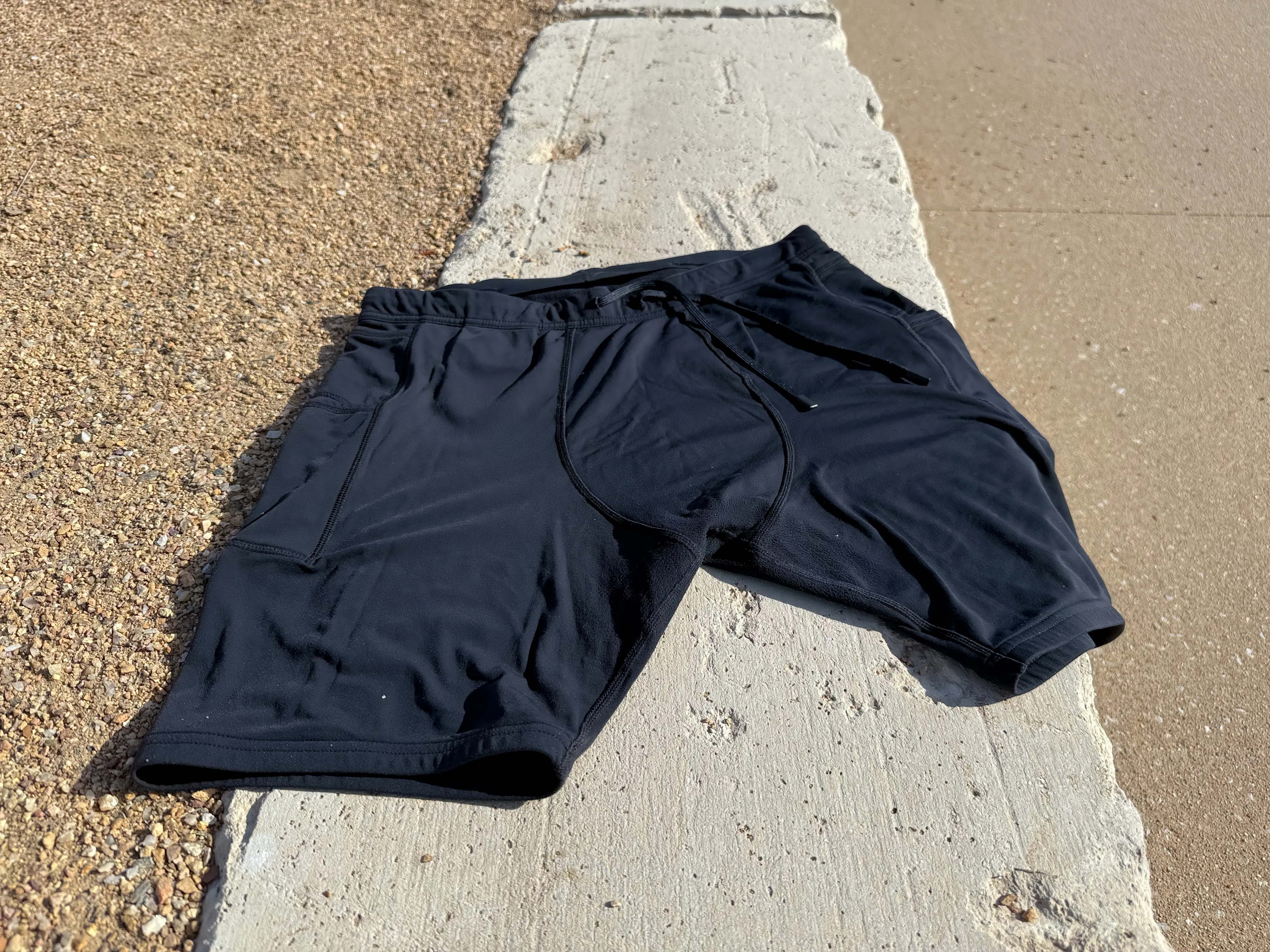 A top down, overall view of the front of the half tights