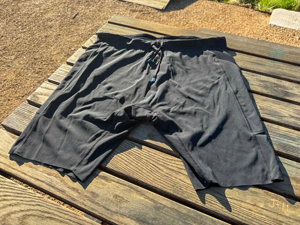 A top down, overall view of the front of the half tights