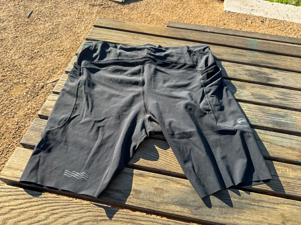 A top down, overall view of the back of the half tights